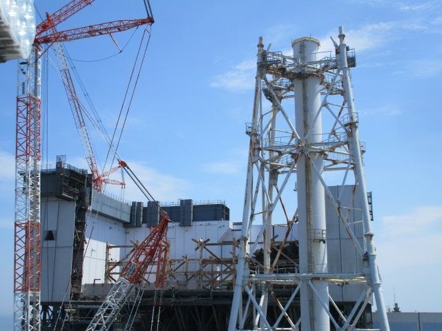 Unit 1 building with crane.